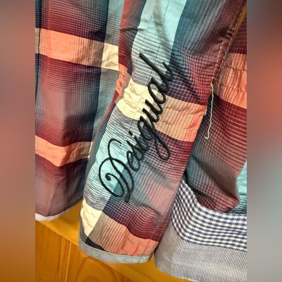 Desigual Mens Plaid Button Down Contrast Cuff Slim Fit Large - Picture 2 of 13